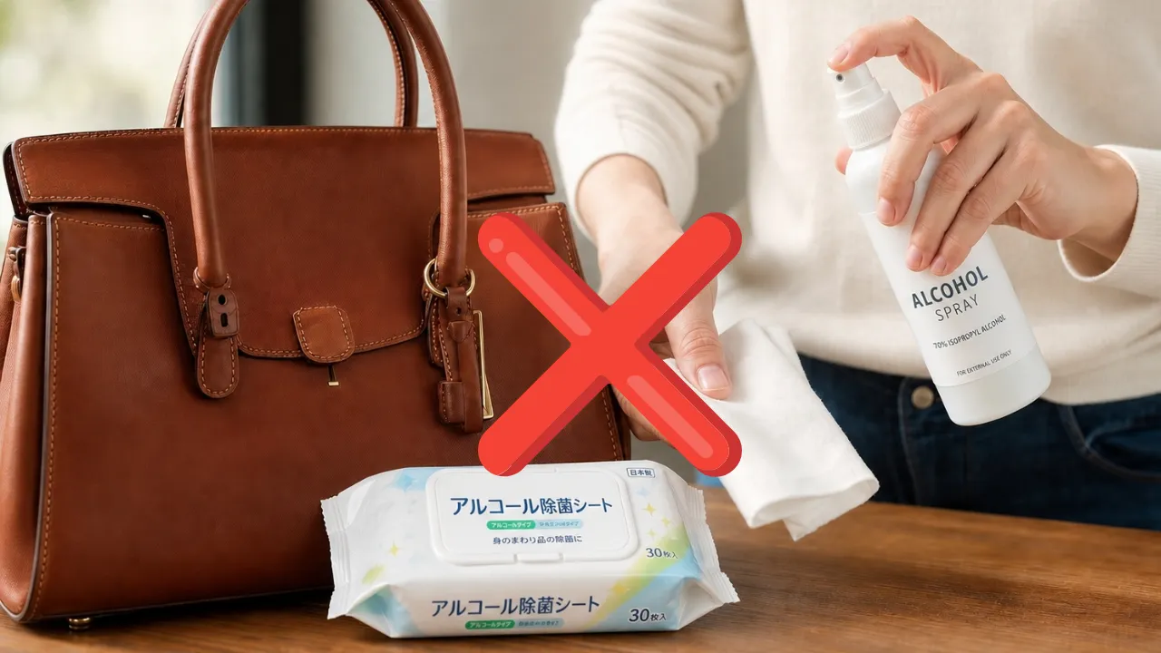 バッグのカビに絶対NGなお手入れをしている様子