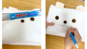 布用ペンで口元を描く工程